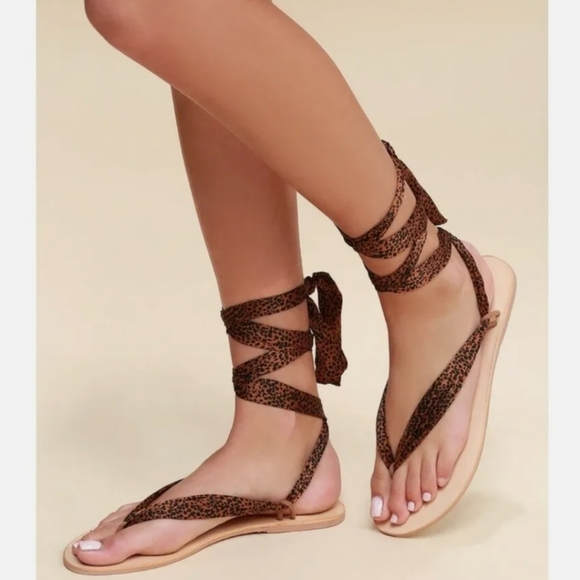 Amuse Society x Matisse Oceano Leopard Print Lace-Up Sandals Women’s Size 8 - Picture 1 of 5